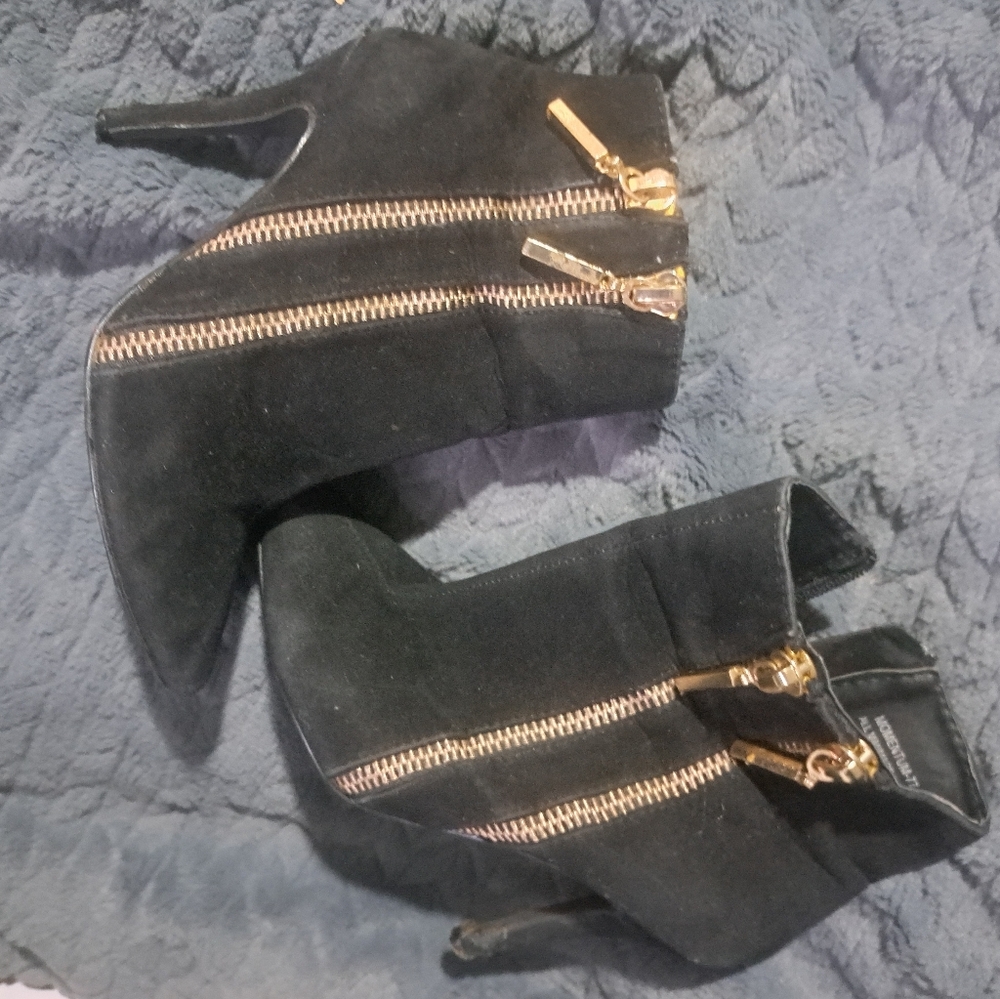 Black Ankle Boots with Gold Zippers